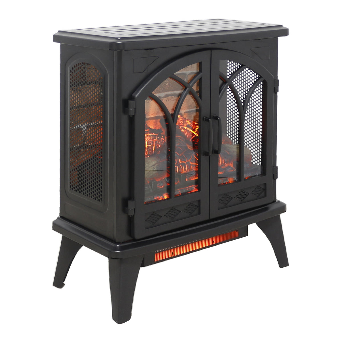 24" Free-Standing Design Electric Infrared Quartz Fireplace Stove with 11 Temperature Settings, 3D Flames, and Remote Control, Antique Black