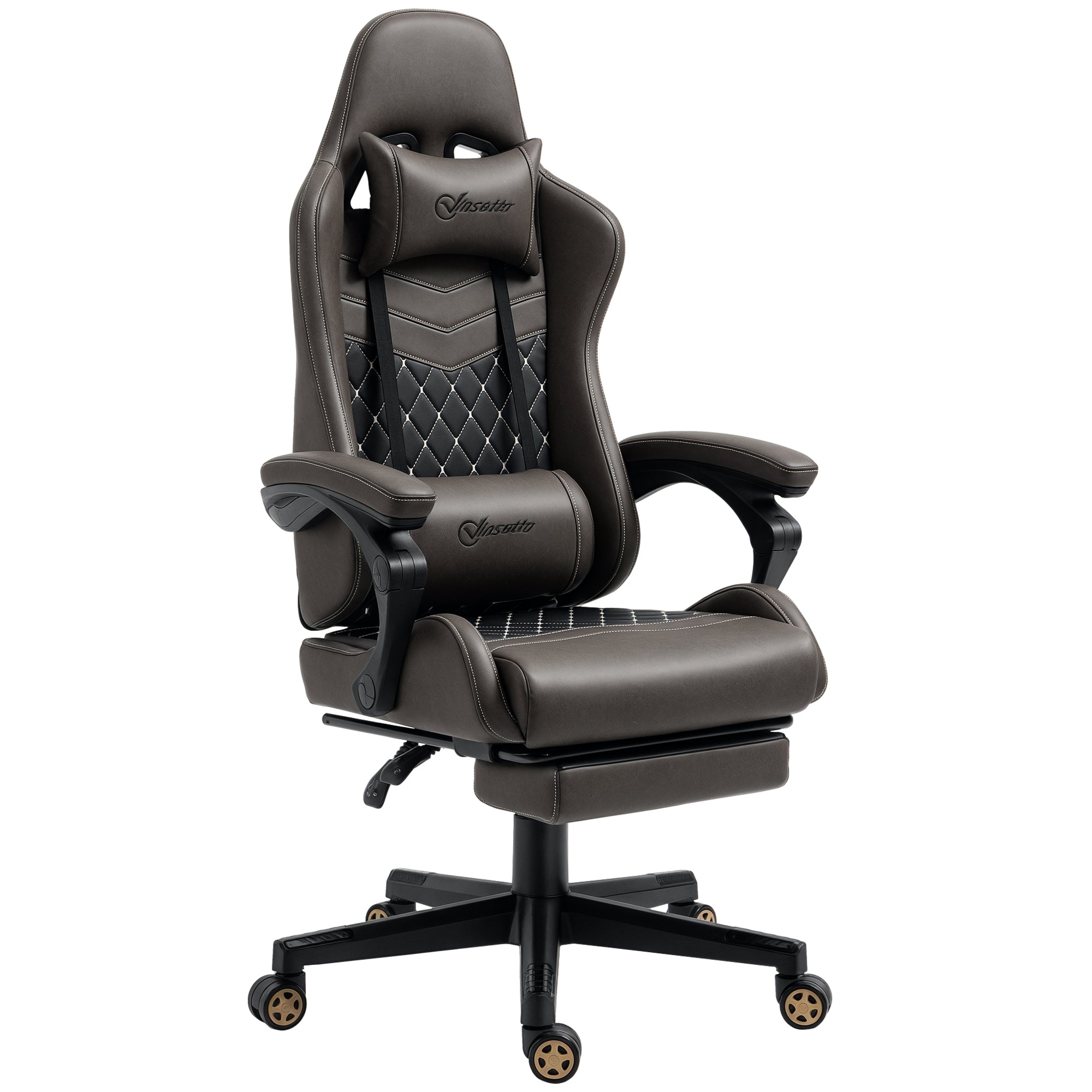 Racing Gaming Chair, PU Leather Gamer Chair with High Back, Footrest, Lumbar Support, Adjustable Height, Brown