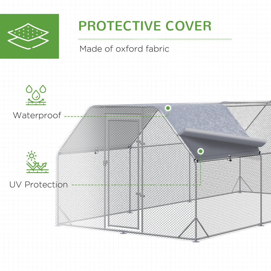 9.2' x 18.7' x 6.4' Large Chicken Coop Metal Chicken Run with Waterproof and Anti-UV Cover, Flat Shaped Walk in Fence Cage Hen House for Outdoor and Yard Farm Use, 1" Tube Diameter
