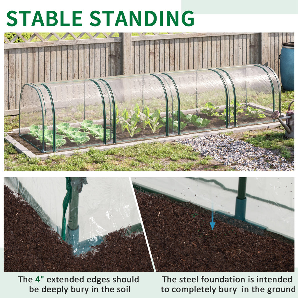 13' L x 3' W x 2.5' H Portable Tunneled Greenhouse with 4 Zippered Doors, Water/UV Fighting PVC Cover, Clear