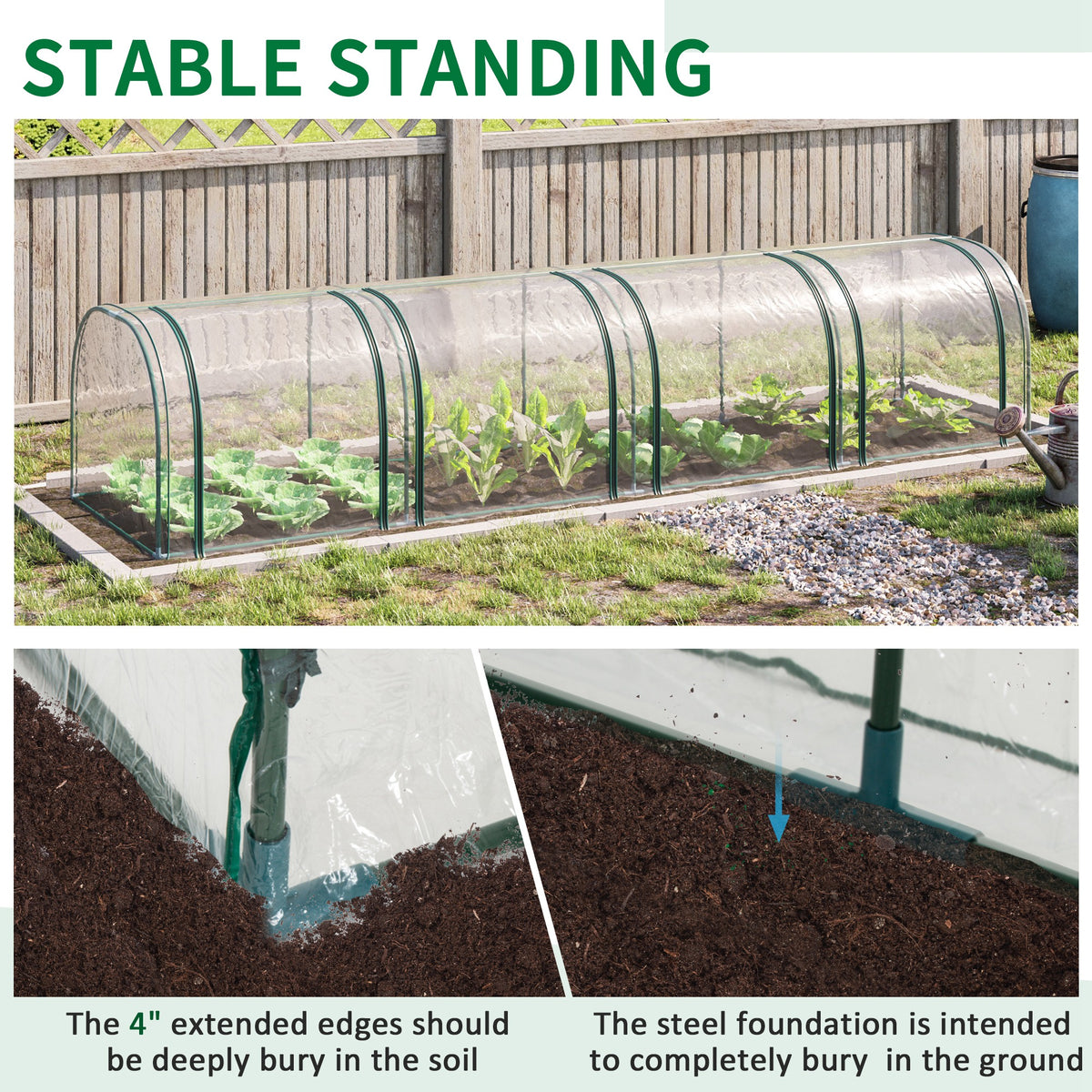 13' L x 3' W x 2.5' H Portable Tunneled Greenhouse with 4 Zippered Doors, Water/UV Fighting PVC Cover, Clear