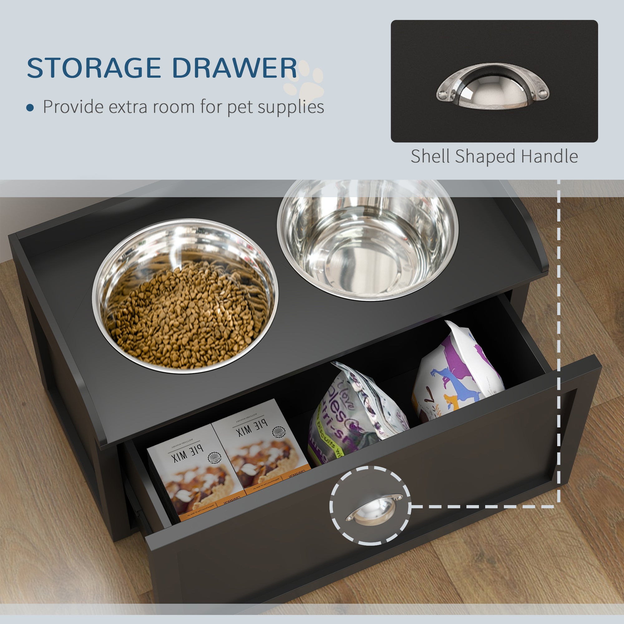 Pet Feeding Station Pet Dish Bowl Set with Storage, 2 Elevated Dog Bowls for Large Sized Dogs, Black