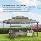 Model 84C-101 or 84C-144 13' x 10' Gazebo Replacement Canopy, Gazebo Top with Double Vented Roof (TOP ONLY), Gray