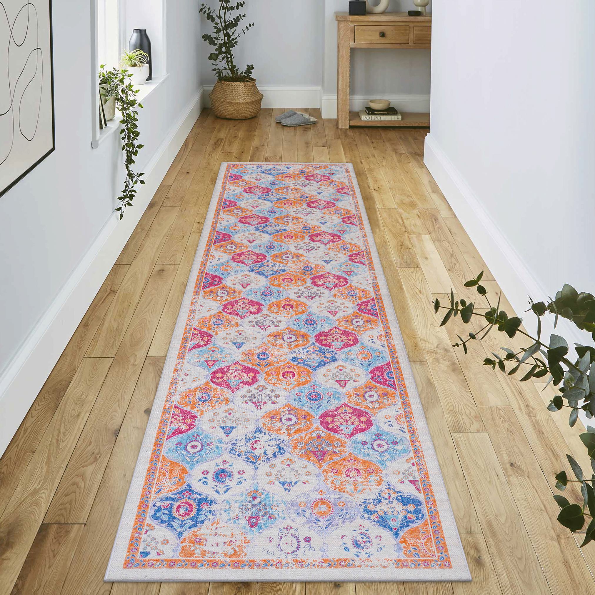 2x10 Low-Pile Non-Slip Non-Shedding Washable Area Rug, Kid and Pet Friendly, Foldable for Living Room, Bedroom, Dining Room, Red