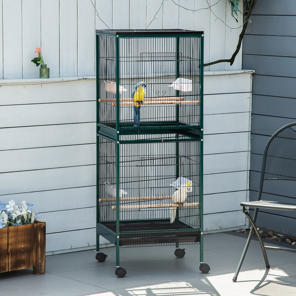 Large Bird Cage with 1.7 ft. Width for Wingspan, Bird Aviary Indoor with Multi-Door Design, Fit for a Canary, Finch, Conure, 55", Green