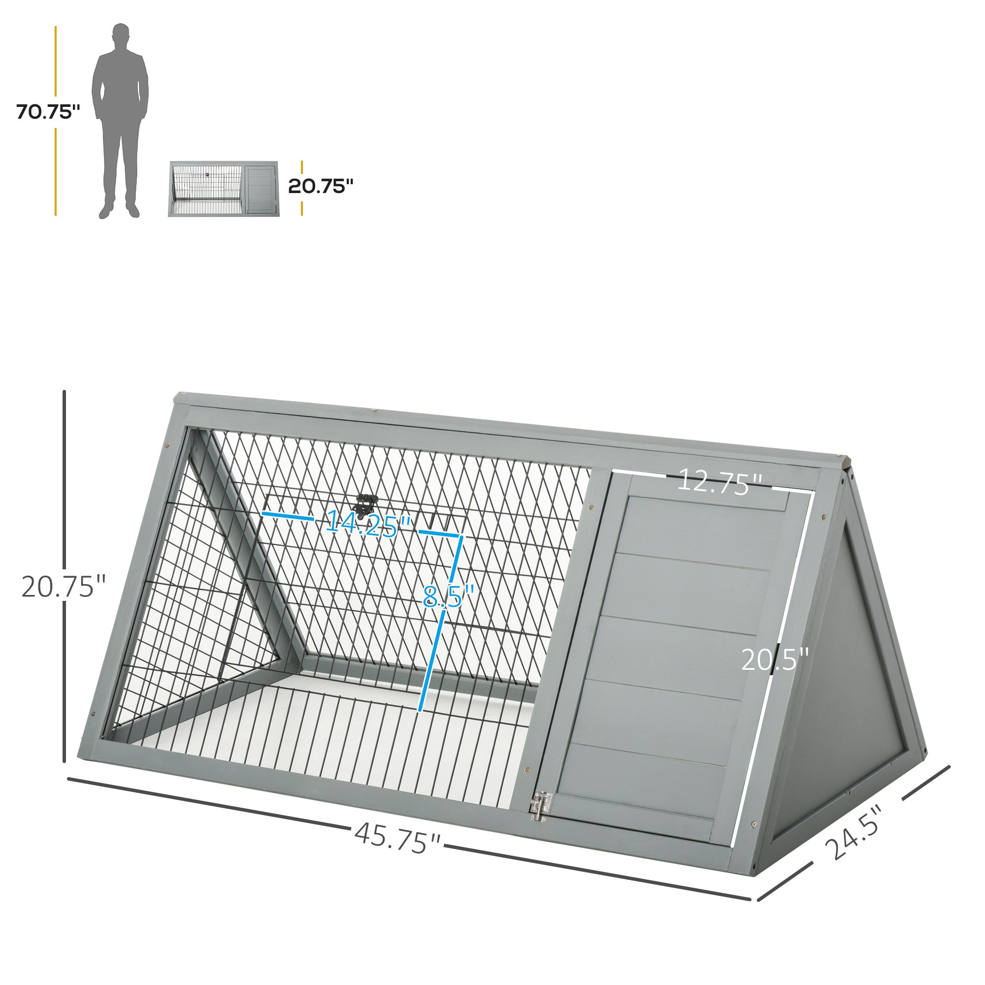 Rabbit Hutch Outdoor, Wooden Chicken Coop with Run, Outdoor Small Animal Cage for Rabbit, Small Duck and Chicken, for Garden, Backyard, Farms, 46" x 24.5" x 21", Light Gray