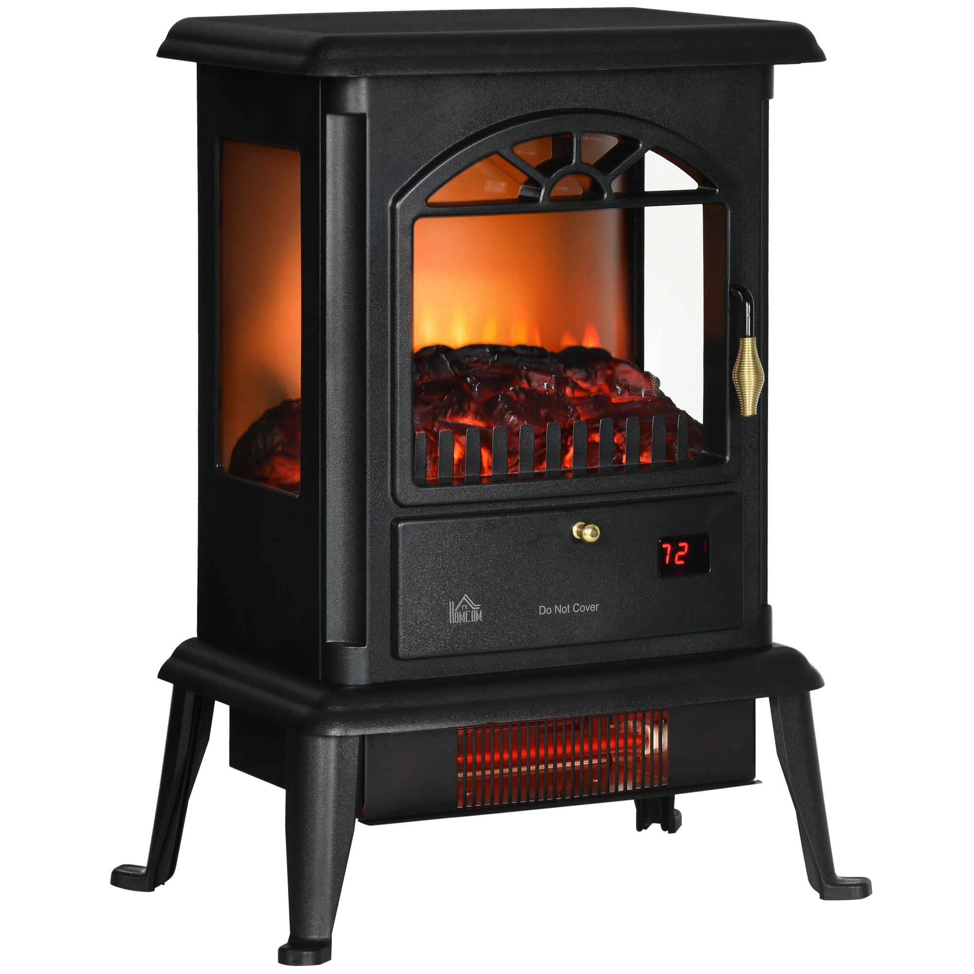 23" Electric Infrared Fireplace Stove, Freestanding Fire Place Heater with Realistic Log Flame, Timer, Black
