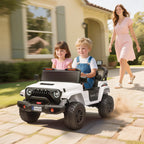 Ride on Truck Car with 2-Seater, 24V Electric Car with 4 Motors, Remote Control, Spring Suspension for 3-8 Years, White