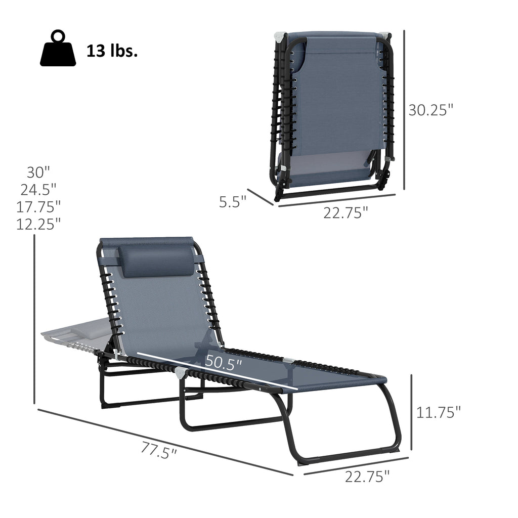 Folding Chaise Lounge Pool Chair with 4-Position Reclining Back, Breathable Mesh & Bungee Seat, Gray