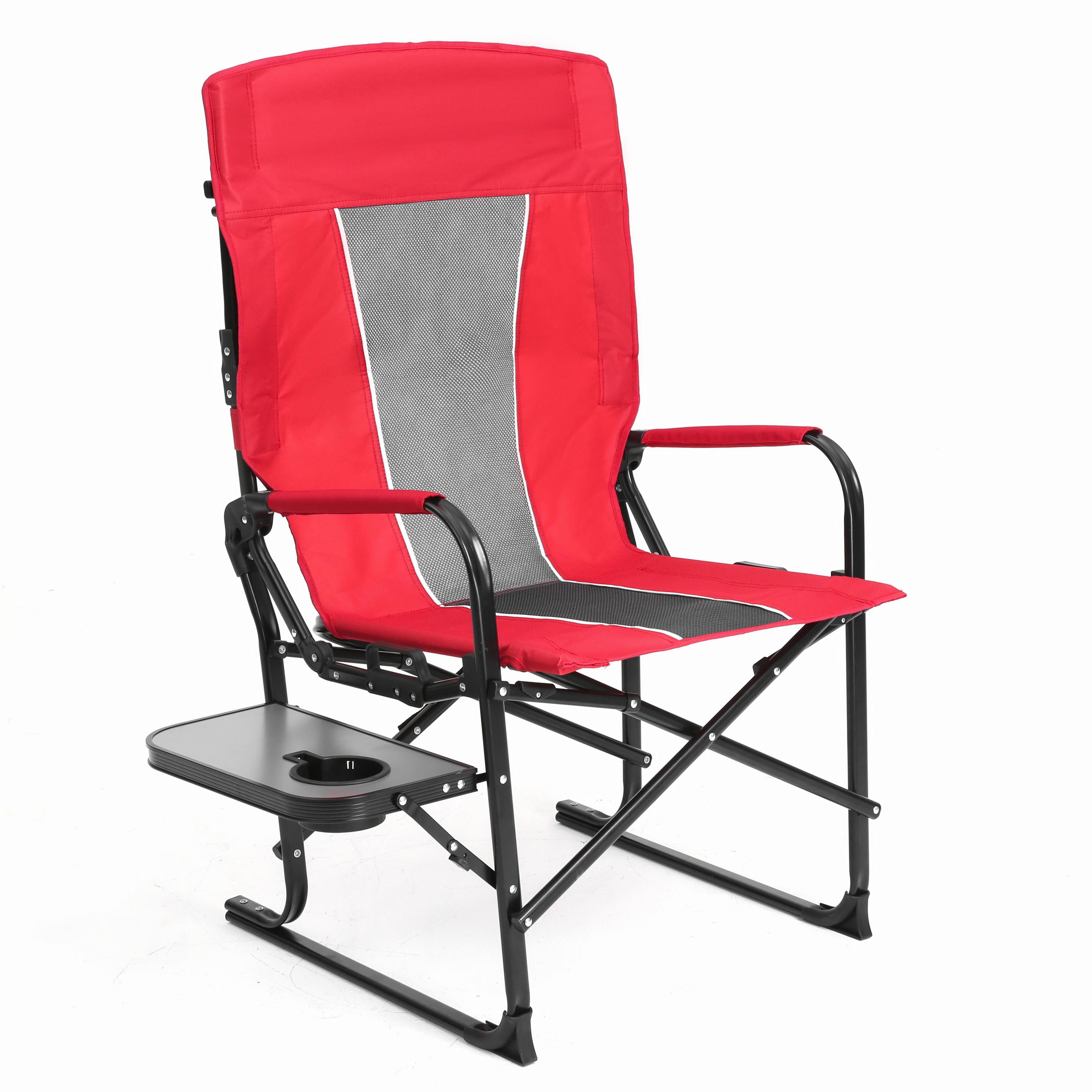 Camping Directors Chair with Side Table and Pocket, Steel Frame, Heavy Duty Oversized Portable Folding Chair, 25" L x 27.5" W x 43.5" H, Red