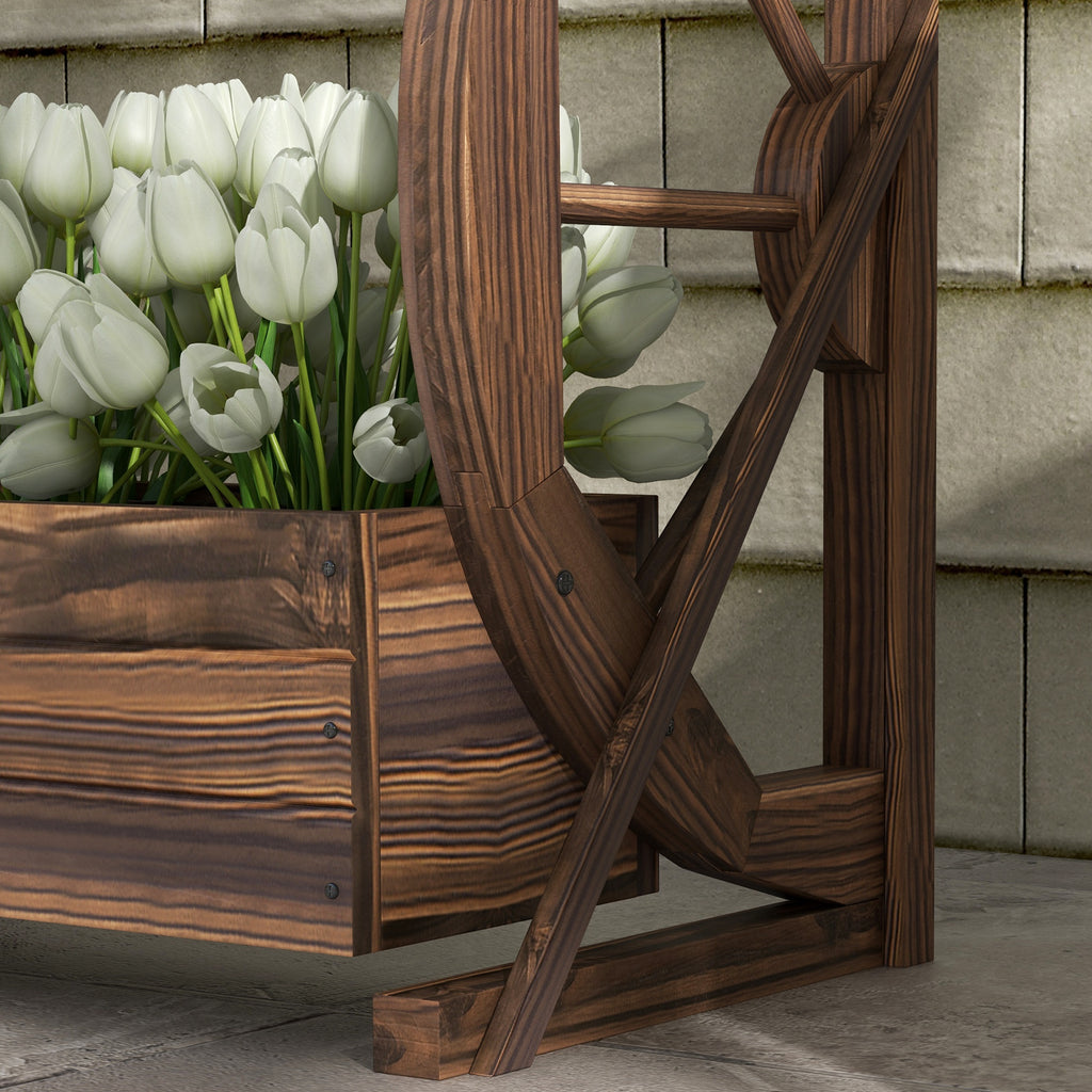 Wooden Wagon Planter Box, 2-Tier Raised Garden Bed, for Vegetables Flowers Herbs, 22" x 13" x 22"