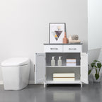 Bathroom Floor Cabinet, Freestanding Linen Cabinet, Storage Cabinet with 2 Drawers, Double Doors, Adjustable Shelf, White
