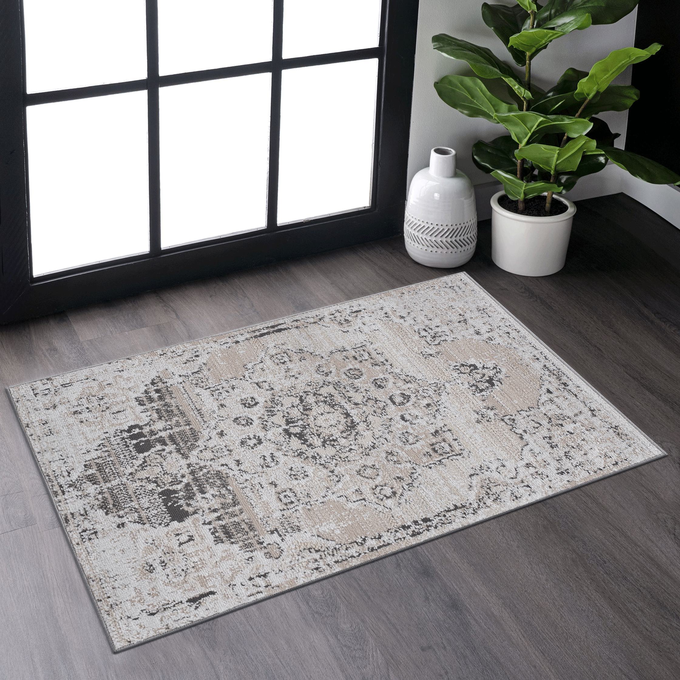 Naar 2x3 Traditional Stain-Resistant Area Rug with Cotton Backing, Medium Pile, Kid and Pet-Friendly Carpet, 36" L x 24" W x 0.3" H, Cream
