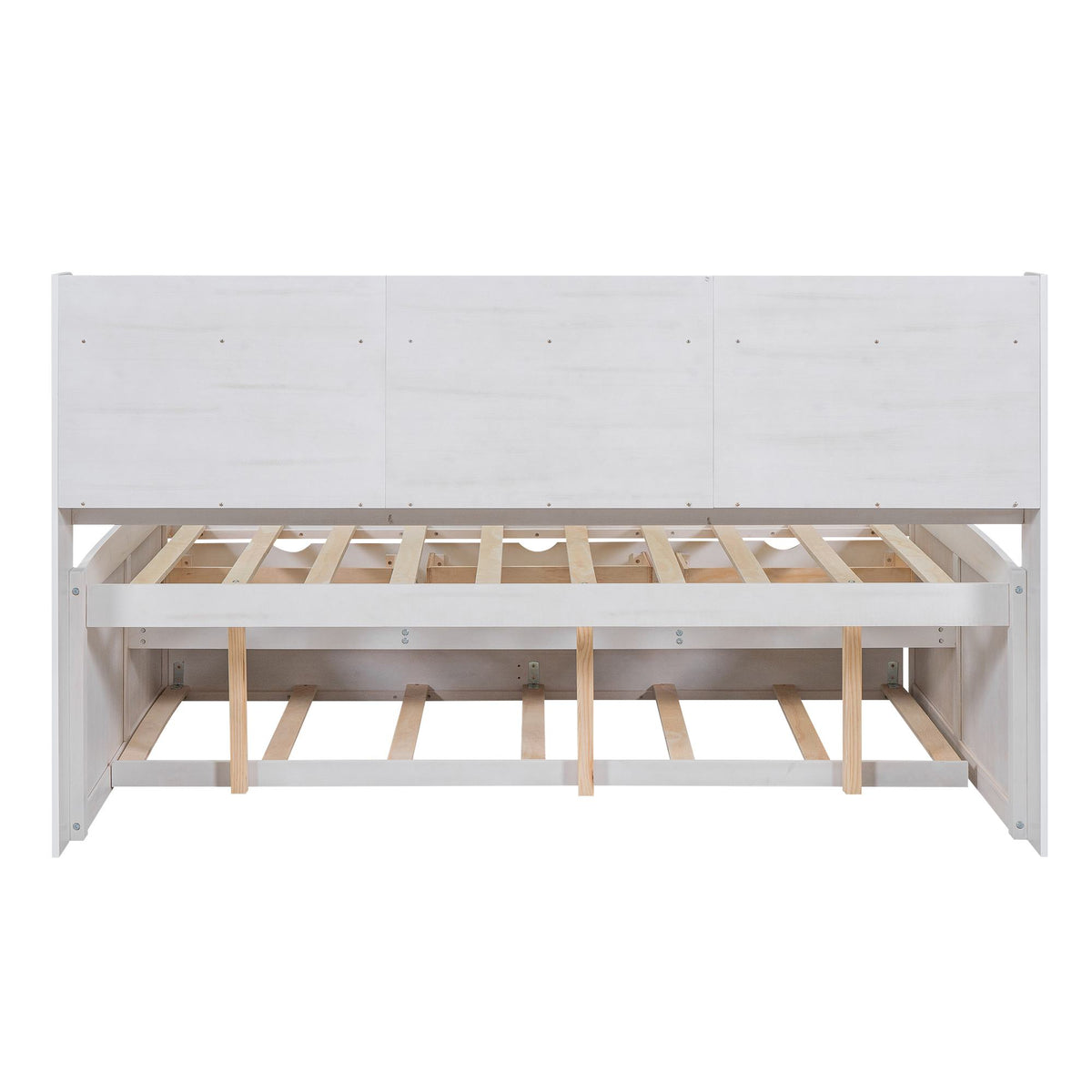 Classic Style Full Size Wooden Captain Bed with Built-in Bookshelves, 3 Storage Drawers, and Trundle, 79" L x 104.5" W x 47" H, White
