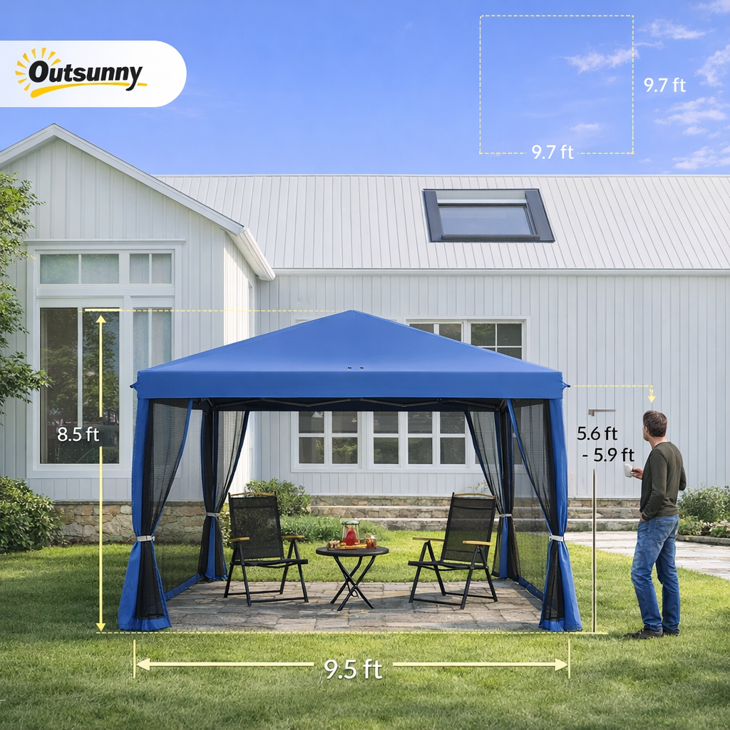 10' x 10' Pop Up Canopy Tent with Netting, Instant Gazebo, Screen House Room with Carry Bag, Height Adjustable, for Outdoor, Garden, Patio, Camping, Blue