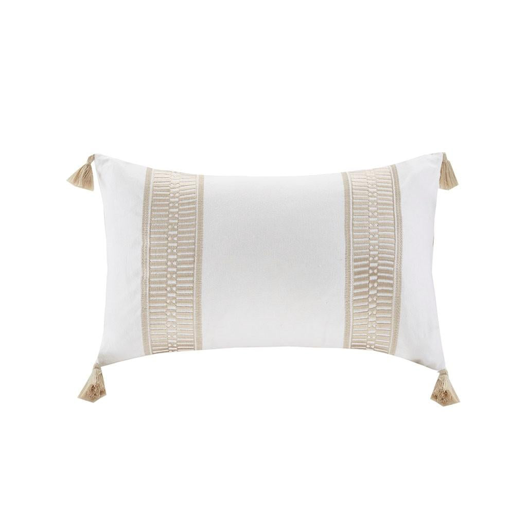 Embroidered Cotton Oblong Pillow with Tassels, Hidden Zipper, Hypoallergenic Filling, Ideal for Home Decor, 20" L x 12" W x 5" H, Multicolor