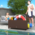 PE Rattan Pool Float Storage Organizer with Wheels, Brown