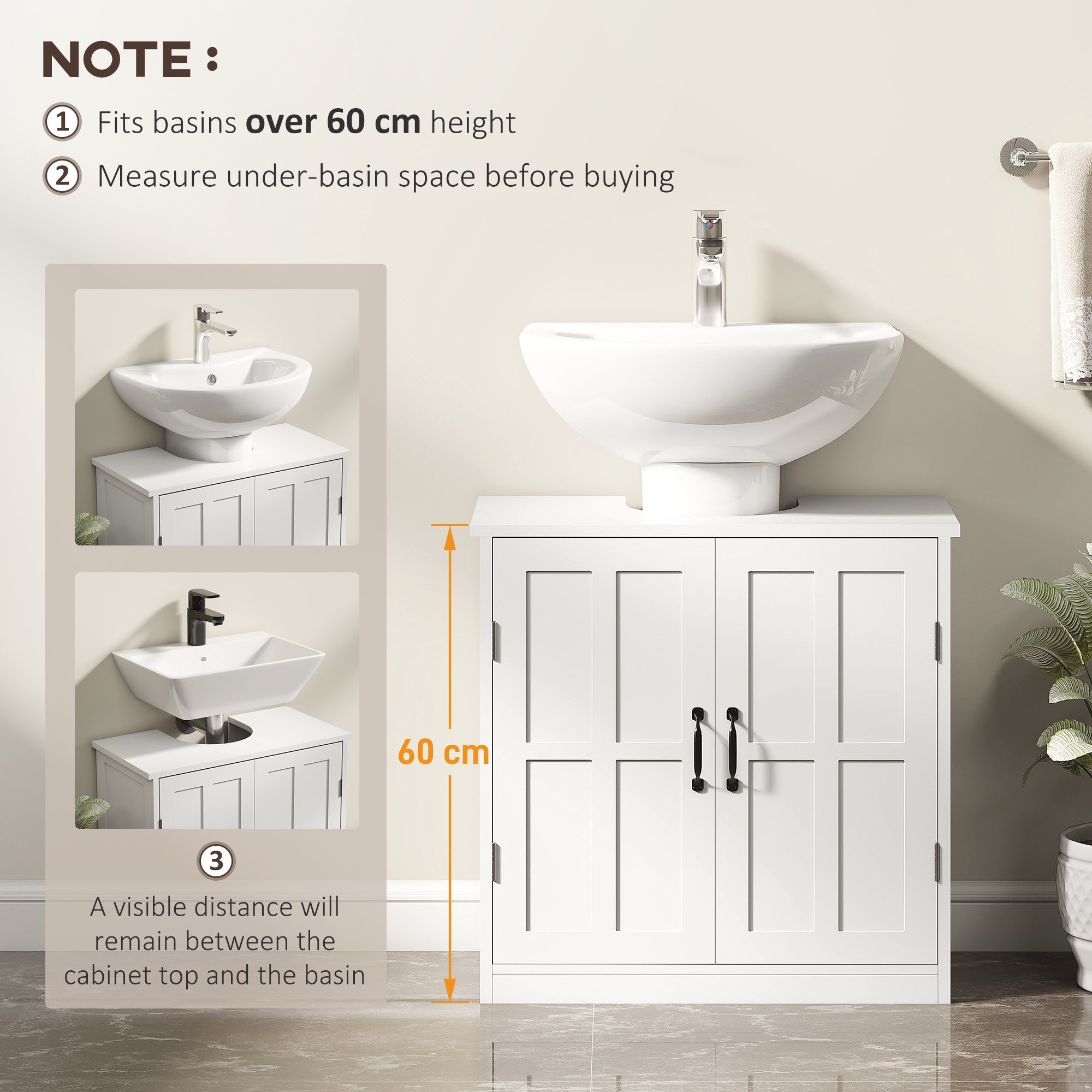 Bathroom Sink Cabinet, Pedestal Sink Cabinet with Adjustable Shelf, White
