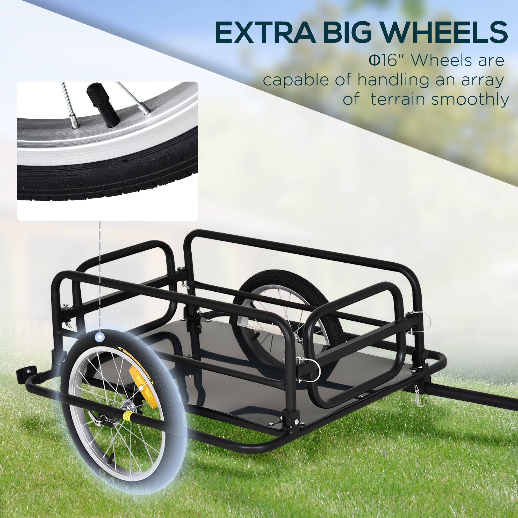 Bike Trailer, Foldable Bicycle Trailer with16 Inch Pneumatic Tire, Universal Coupler, Foldable Frame and Safe Reflectors Design, Large Load Capacity, Black