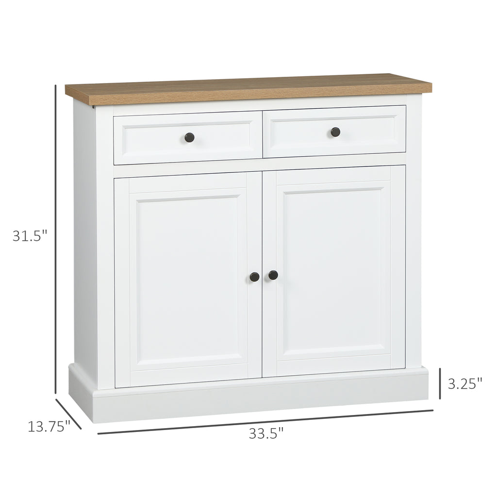 Sideboard Buffet Cabinet, Coffee Bar Cabinet with 2 Drawers and Double Door Cupboard for Kitchen, Living Room, Entryway, White