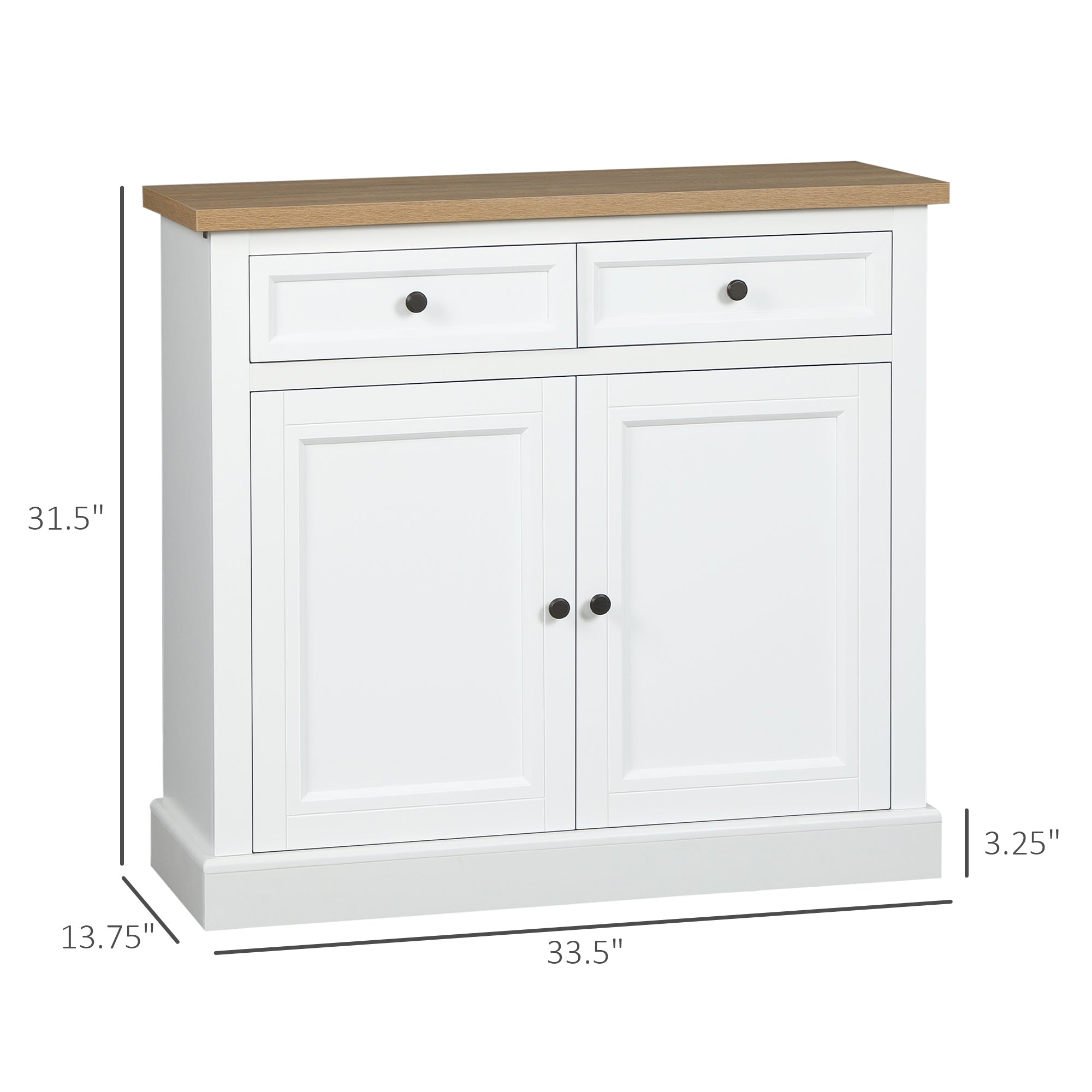 Sideboard Buffet Cabinet, Coffee Bar Cabinet with 2 Drawers and Double Door Cupboard for Kitchen, Living Room, Entryway, White