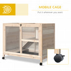 Rabbit Hutch with Wheels, Desk and Side Table Sized, Wooden Rabbit Cage, Waterproof Small Bunny Cage with Removable Tray, Openable Roof, for Rabbits, Chickens, Ducks, Indoor/Outdoor, Natural