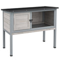 Elevated Rabbit Hutch, Wooden Bunny Cage with Hinged Asphalt Roof and Removable Tray, for Indoor/Outdoor, Gray
