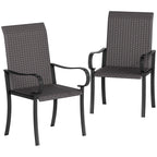 Set of 2 Outdoor Wicker Dining Chairs with Armrest, Steel Frame, High Back and Deep Seating, Brown
