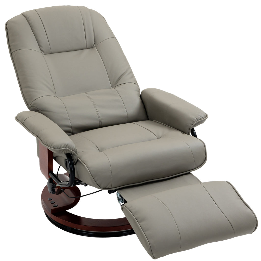 Faux Leather Manual Recliner, Adjustable Swivel Lounge Chair with Footrest, Armrest and Wrapped Wood Base for Living Room, Gray