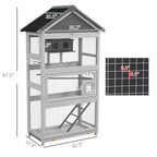 Wooden Bird Aviary with Slide-Out Tray, Birdhouse, Ladder, Perches for Finches, Parakeets, Gray