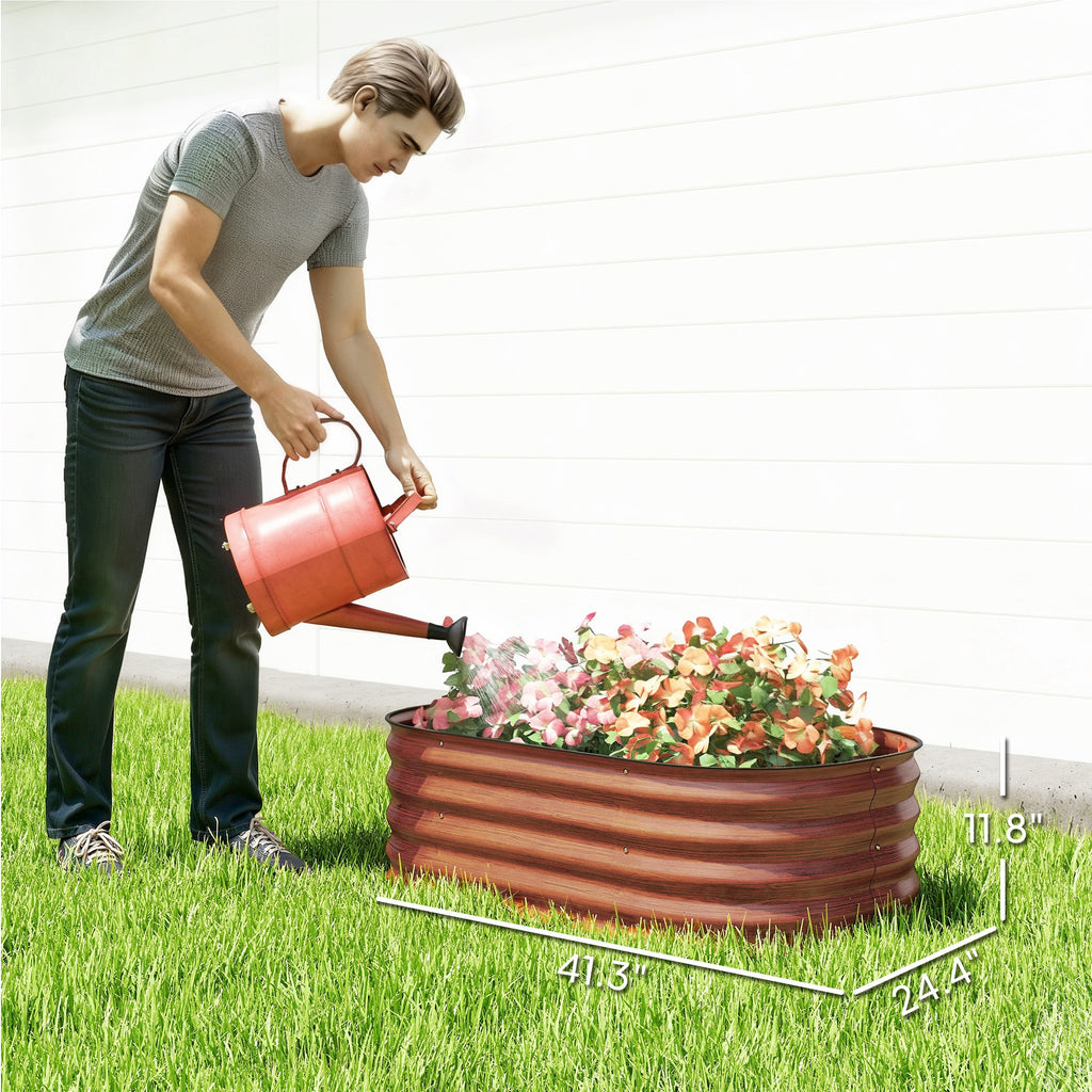 3.4' x 2' x 1' Galvanized Raised Garden Bed Kit, Metal Planter Box with Safety Edging, Brown