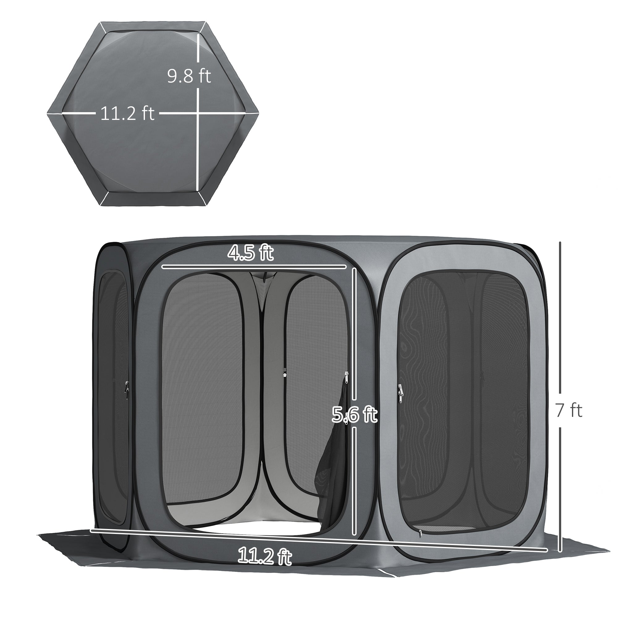 11 x 11ft Pop Up Screen Tent, UPF50+ Portable Camping Gazebo Screen House with Carry Bag, Dark Gray