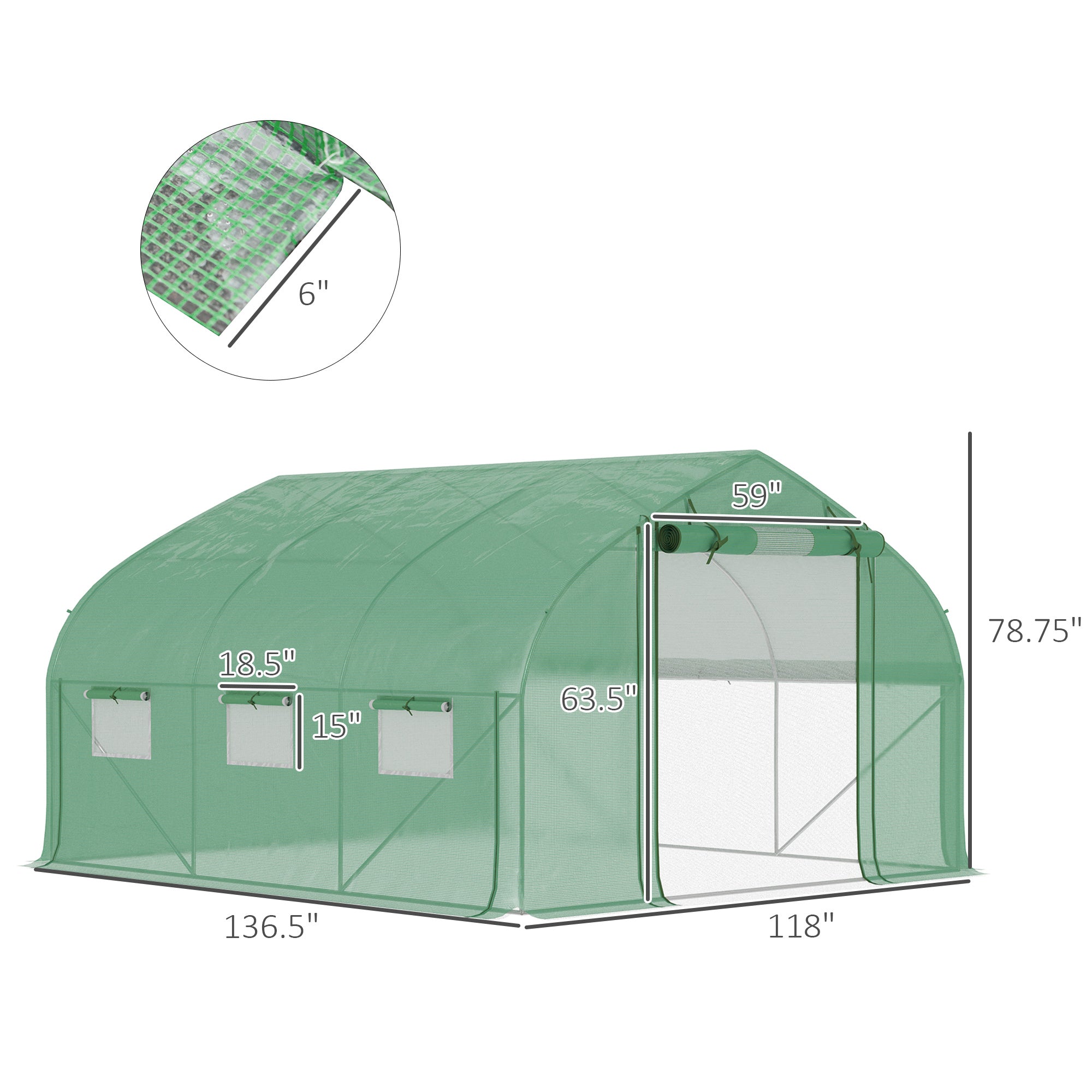 11.5' x 10' x 6.5' Walk-in Tunnel Greenhouse, Green House with Zippered Mesh Door, 7 Mesh Windows & Roll-up Sidewalls, Upgraded Gardening Plant Hot House with Galvanized Steel Hoops, Green