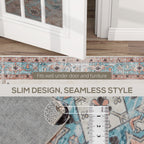 4x6 Area Rug, Vintage Machine Washable Rug, Non-Slip Floor Carpet for Living Room, Bedroom, Dining Room, Brown and Blue