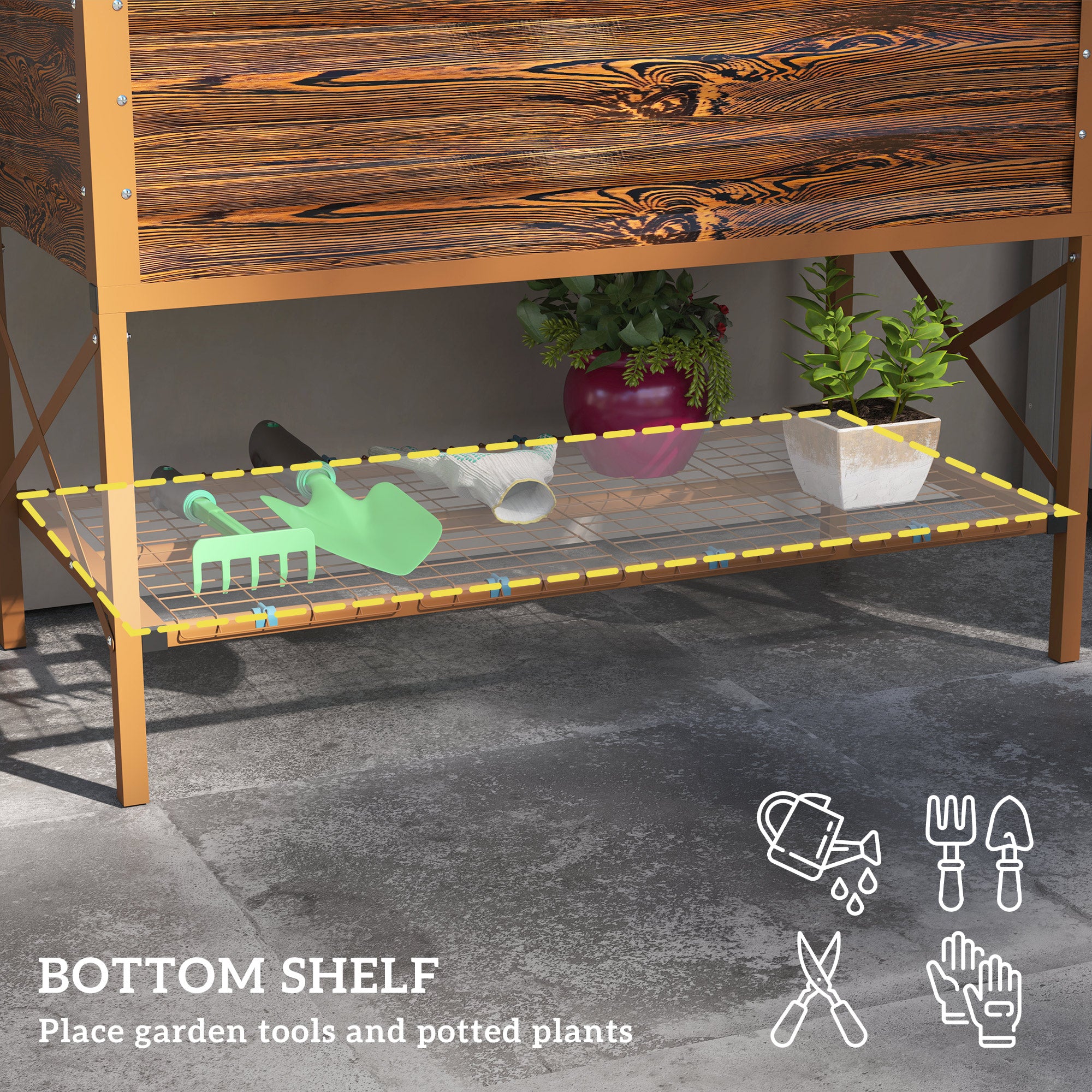 Galvanized Raised Garden Bed, Metal Planter Box with Legs, Storage Shelf and Bed Liner, Dark Brown