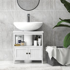 Pedestal Sink Storage Cabinet, Bathroom Under Sink Cabinet with 2 Doors and Open Shelf, Bathroom Vanity, White