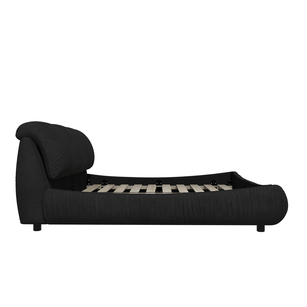 Queen Size Upholstered Bed with Oversized Padded Backrest, Solid Wood Frame, Adjustable Mattress Heights, 96.5" L x 70" W x 43.5" H, Black