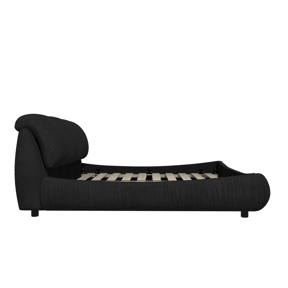 Queen Size Upholstered Bed with Oversized Padded Backrest, Solid Wood Frame, Adjustable Mattress Heights, 96.5" L x 70" W x 43.5" H, Black