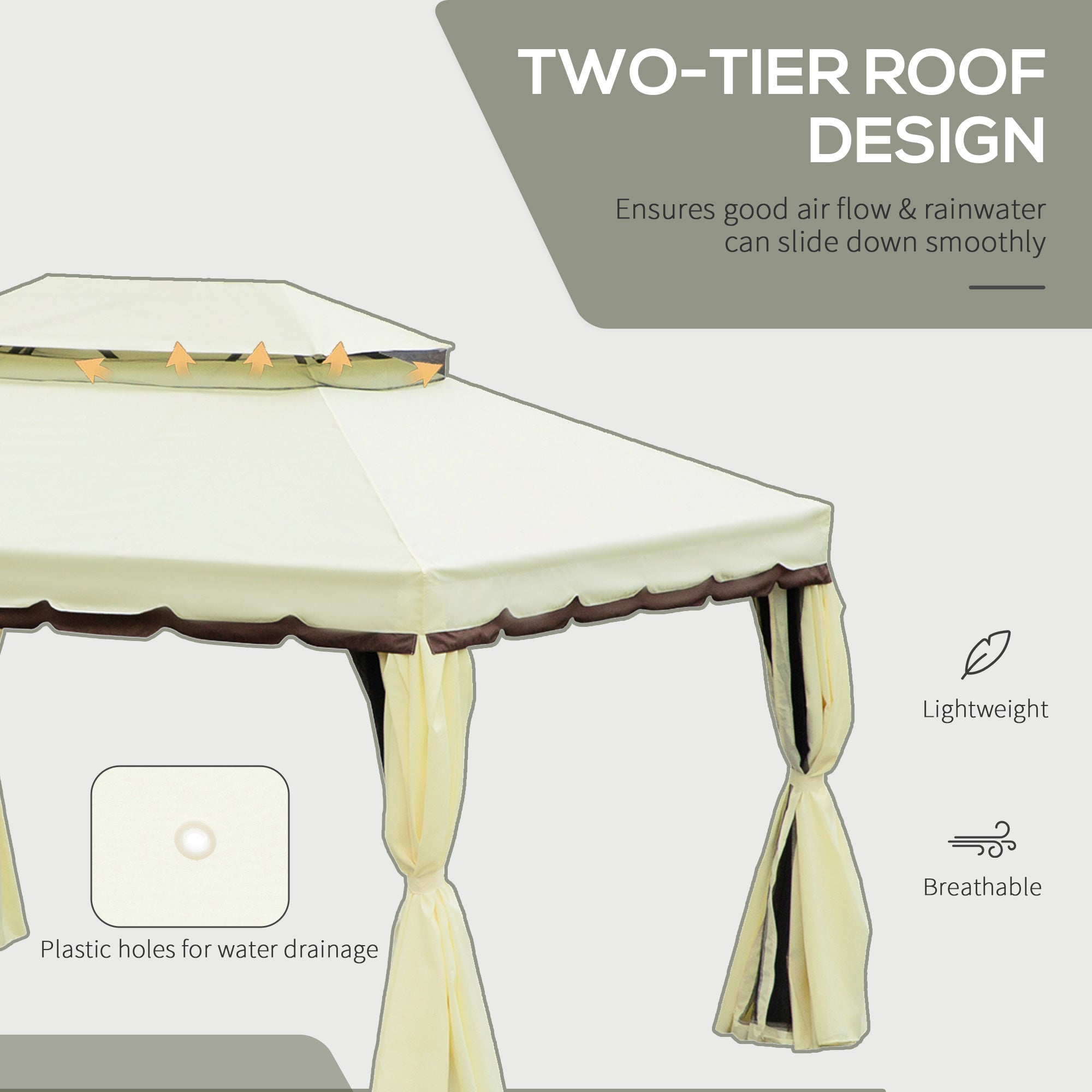 10' x 13' Patio Gazebo, Aluminum Frame Double Roof Outdoor Gazebo Canopy Shelter with Netting & Curtains, Cream White