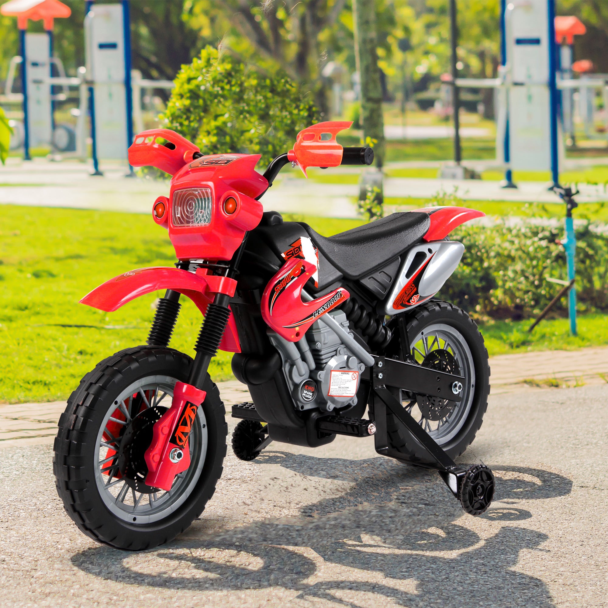 6V Kids Motorcycle, Electric Motorcycle with Dirt Bike Style, Street Bike Design Battery Powered Ride On Toy with Training Wheels, Headlight, Music, Ages 5-8, Red