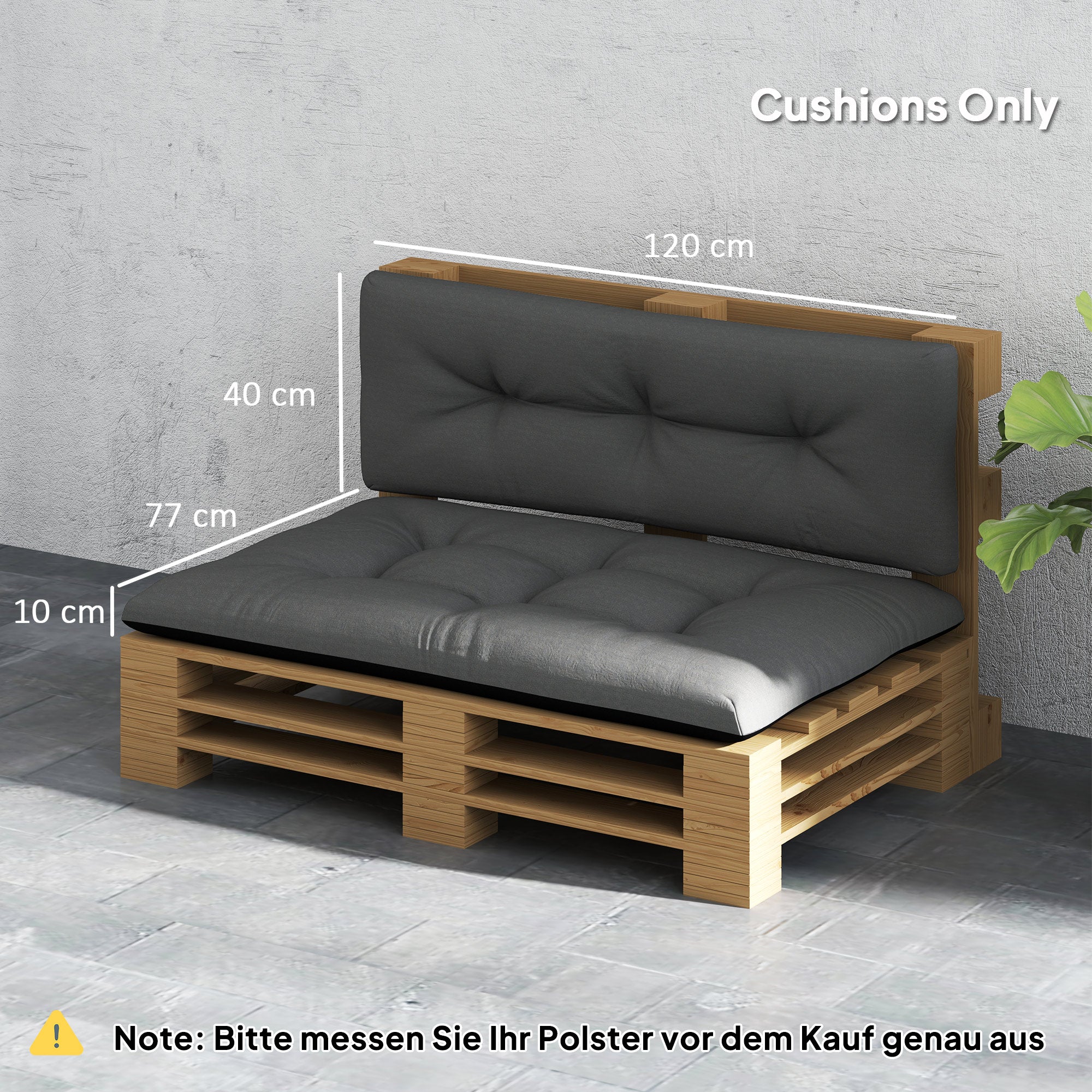 2 Seater Pallet Cushions Outdoor 3.9" Thick Replacement Cushions - Tufted Design for Garden, Patio, Black