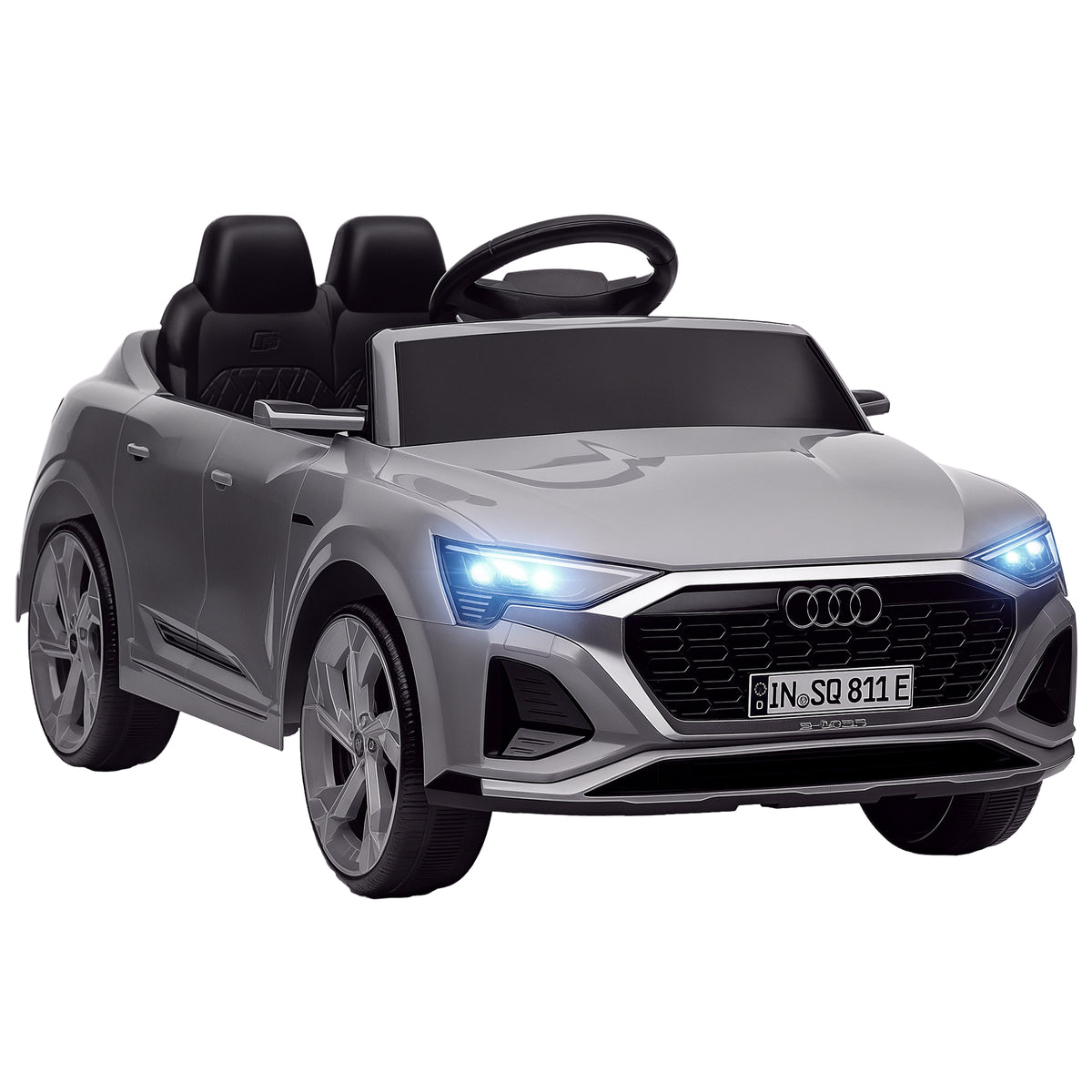 Q8 e-tron Sportback Licensed 12V Battery Powered Kids Electric Car w/ Spring Suspension, Soft Start, Gray