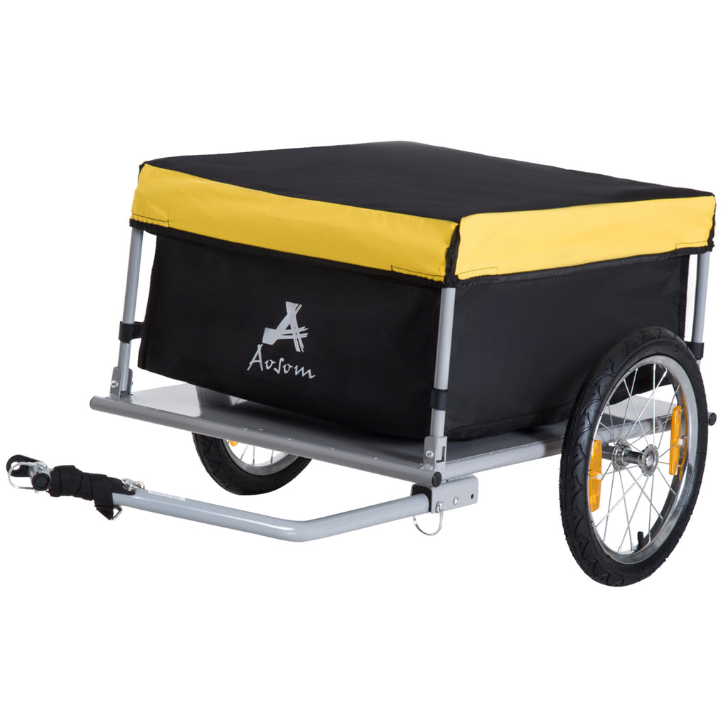 Bicycle Cargo Trailer, Two-Wheel Bike Luggage Wagon Trailer with Removable Cover, Fits 20" - 26" Bicycle Wheels, Yellow