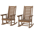 2 Pieces Outdoor Rocking Chairs, HDPE Patio Rockers with 28" High Back, Wide Armrests for Porch Backyard, Brown