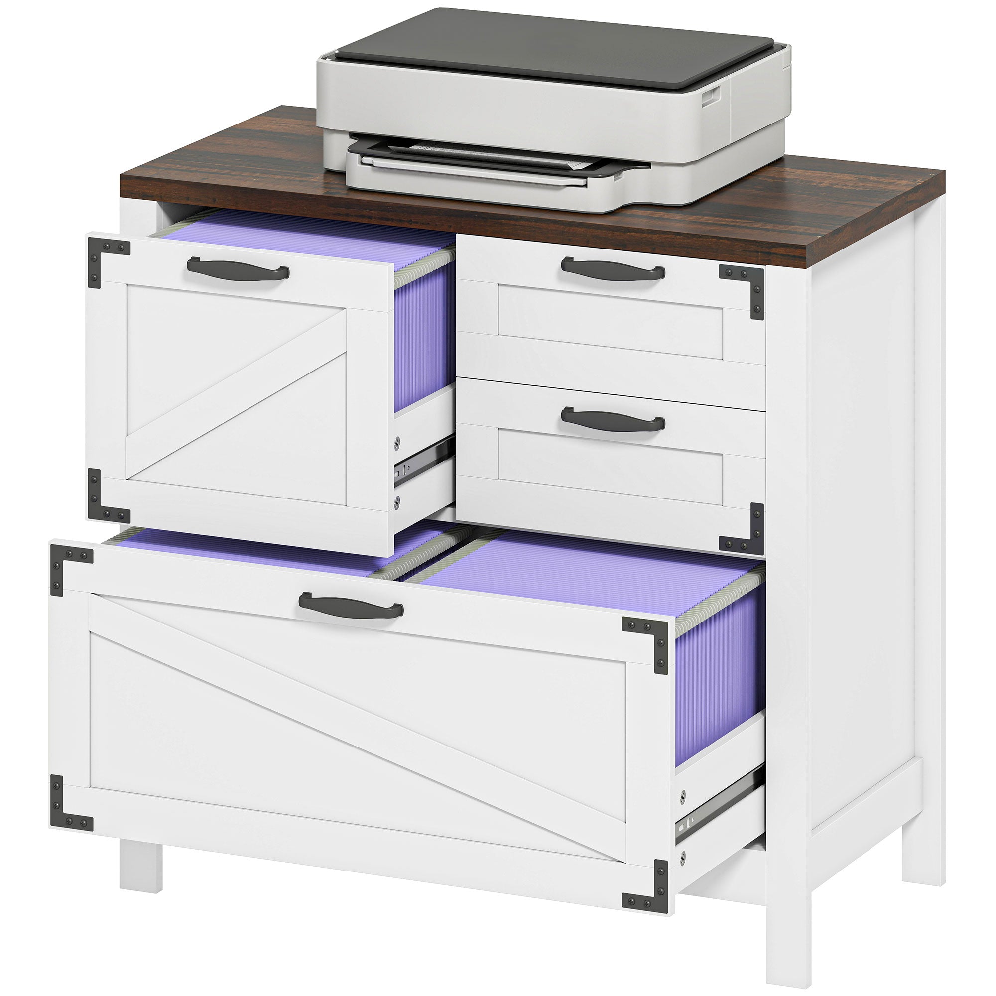 Lateral Filing Cabinet, Farmhouse File Cabinet with 4 Drawers, Fit Letter/A4/Legal Hanging Files, White