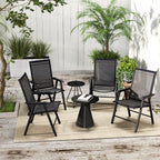 Set of 4 Outdoor Folding Chairs, Stackable Patio Dining Chairs with Armrests, Metal Frame, Black