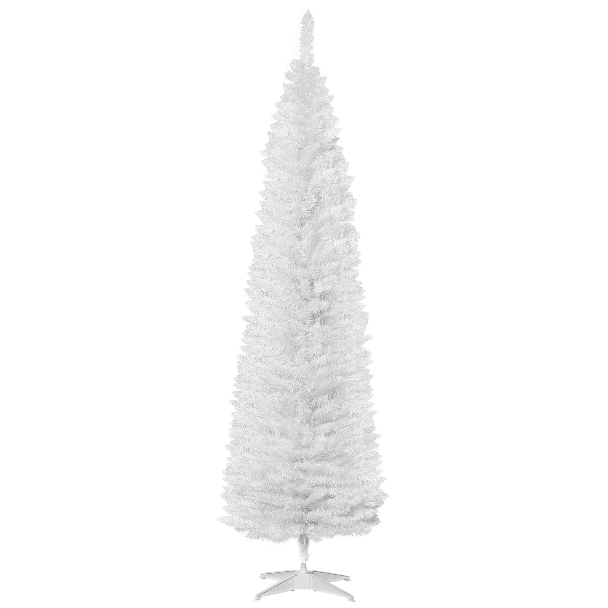 7ft Unlit Pencil Artificial Christmas Tree with Realistic Branches and 499 Tips, Plastic Base, White