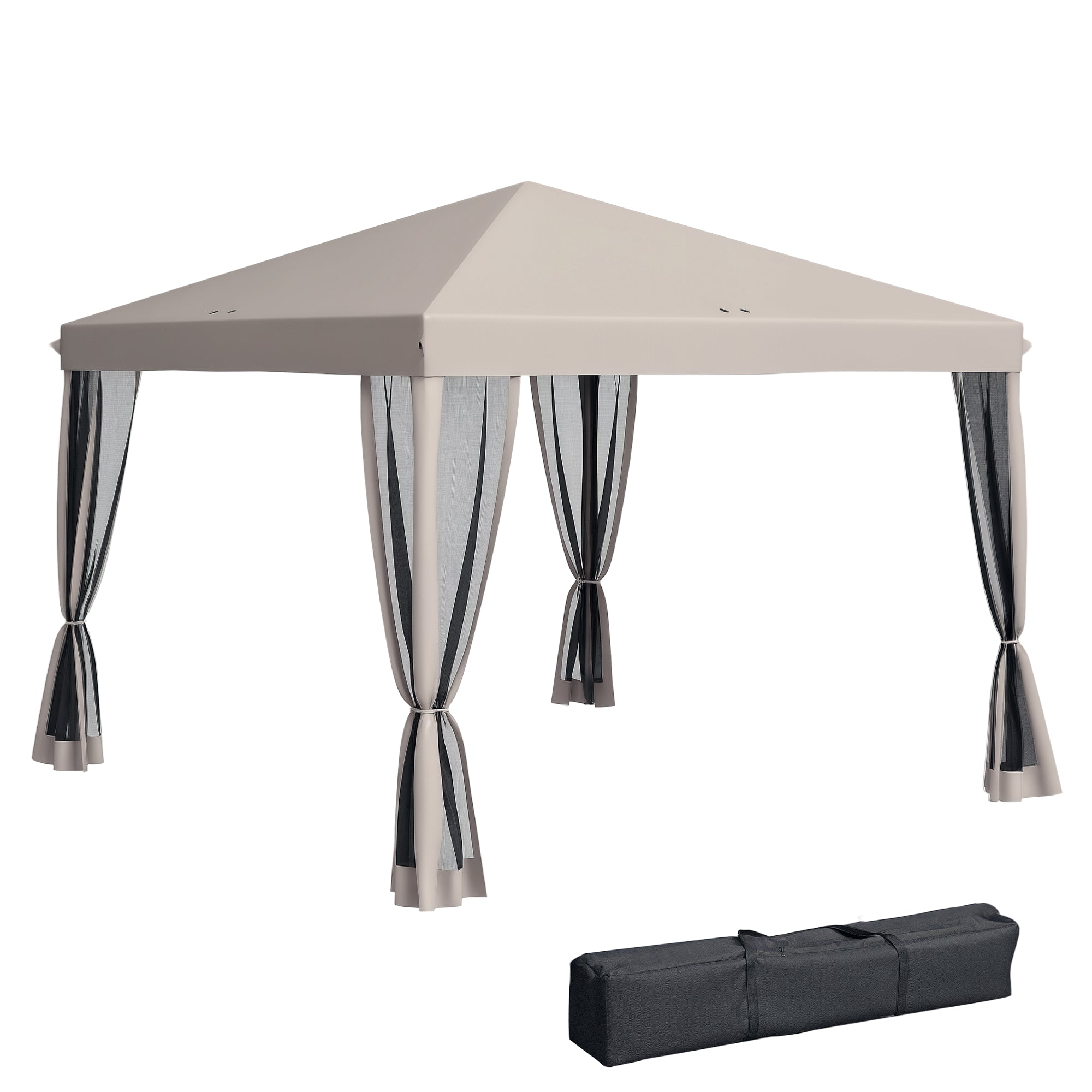 10' x 10' Pop Up Canopy Tent with Netting, Instant Gazebo, Screen House Room with Carry Bag, Height Adjustable, for Outdoor, Garden, Patio, Camping, Beige