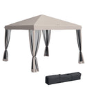 10' x 10' Pop Up Canopy Tent with Netting, Instant Gazebo, Screen House Room with Carry Bag, Height Adjustable, for Outdoor, Garden, Patio, Camping, Beige