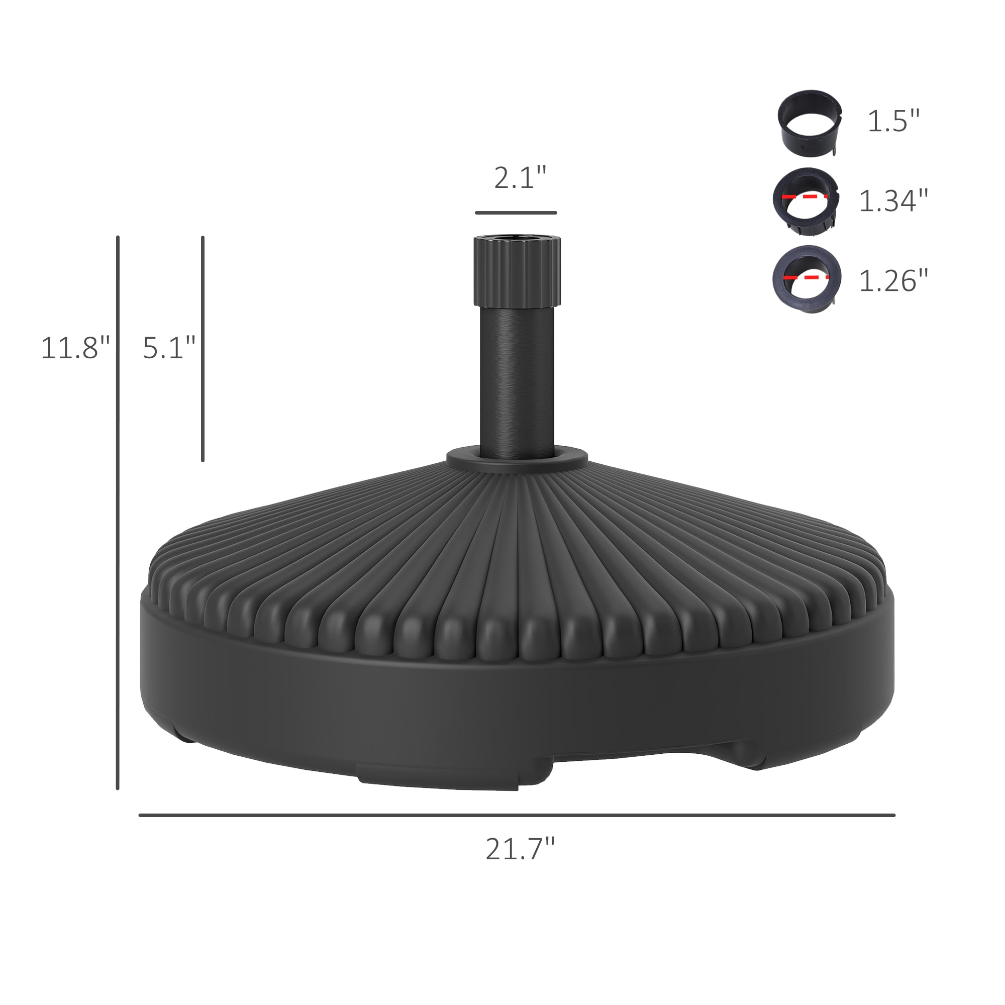 Round Patio Umbrella Base Holder, Heavy Duty Outdoor Umbrella Stand Base, Filled Up to 62lbs with Sand or 51lbs with Water for Garden, Poolside, Black